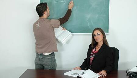 Fake-boobed doll Simone Riley gets penetrated in the classroom