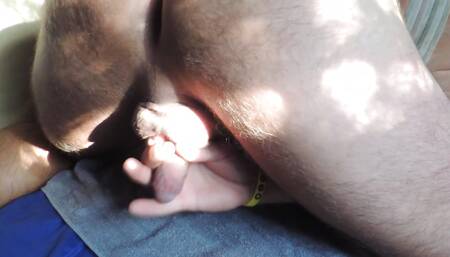 At sunset, jerking off my dick in different positions and sweetly cuming