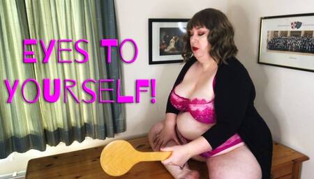 Eyes To Yourself - BBW femdomme Nimue Allen scolding paddle office punishment boss wmv