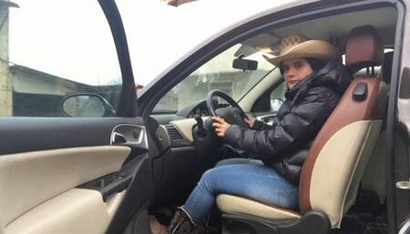 cowgirl love doing pedal pumping with her car