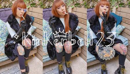 Chainsmoking and crushing outside wearing Leather gloves and boots - Kinkerbell23
