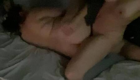 Romantic lesbian scissoring before going to bed