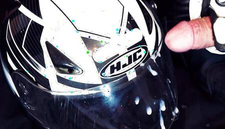 Biker masturbate and cum on his helmet
