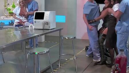 Batgirl Shows up in the Doctors Office and Then They All Have a Group Sex