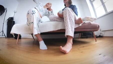 Bedtime With Your Giant Girlfriends (Feet Exploration and an Accidental Swallow)