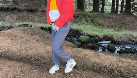 Girl peeing public in the forest