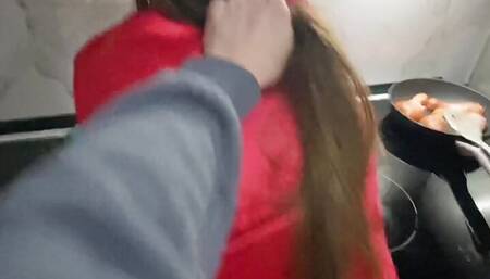 Fucking my stepsister in the kitchen while she cooks dinner for me