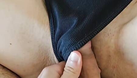 Amateur pussy sliding cock with huge accidental cumshot - Wet pussy rubbing dick and panties