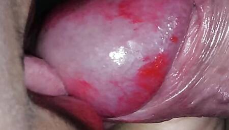 Close-up of blowjob with lips