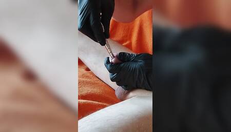 Sounding my dick with metal tools