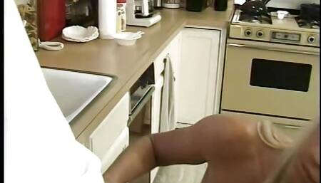 Blonde milf sucks off the school boy before she strips then fucks