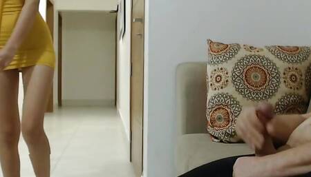 Cnfm,i Catch My Friend Stroking While I Cleaning His Apartment, Femdom, Slapped His Face, Screaming.