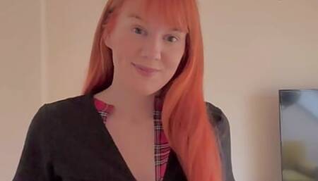 Redhead schoolgirl playing around with herself at home