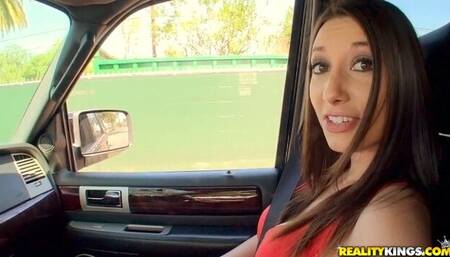 Innocent Jasmine Delatori at big tits trailer