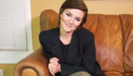 Busty amateur teen Kylie on casting couch strips and masturbates