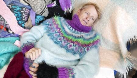 Sweater Fetish Mohair Angora soft pullovers and jumpers on a sweater bed, leading to a huge orgasm.