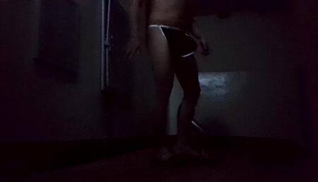 Asian (Korean) secretly masturbates on stairs late evening
