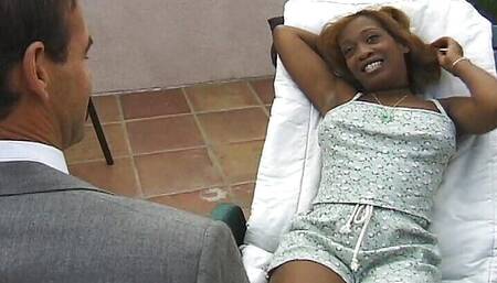 Outdoors action with perfect ebony slut