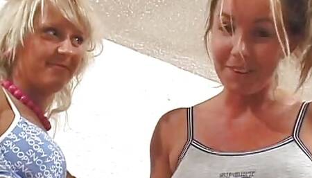 Blonde wearing a pink necklace spreads her ass wide for anal