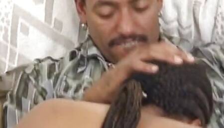 Big asse chick licks a huge cock before being banged on the couch