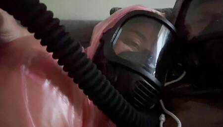 Gasmask breathing in plastic suits