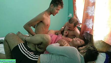 Desi Hot kamwali Bhabhi VS three friends! Let me fuck her first!