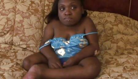 Black Midget with Big Tits and Nipples Gives Super Hot Blowjobs