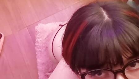 Learning how to suck and lick a hard cock with my hard dildo