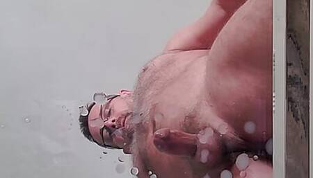 Daddy drops a huge load on a glass table!