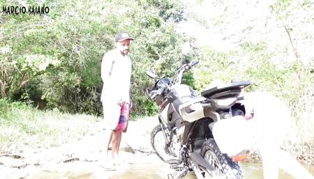 Blonde Girl Gets Her Ass Fucked Twice By A Guy Who Helped Her Wash Her Motorcycle In The Creek