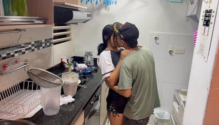My Stepsister Is Insecure About Her Sexuality, I Make Her Horny and Fuck Her in the Kitchen.