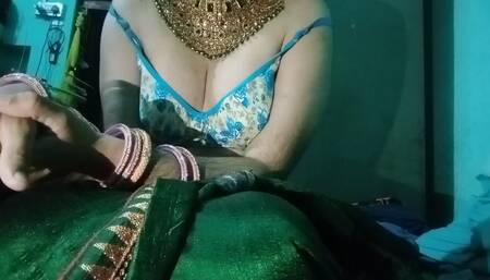 Indian Gay Crossdresser Gaurisissy pressing his boobs so hard and enjoying in green Saree