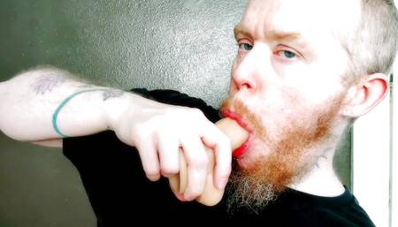 Trans Man Drooling, Gagging,  Moaning, Wet and Dripping, Dildo Sucking Slut