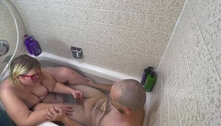 Stepson Catches Stepmom in the Bathtub Shoving His Cock Down Her Throat She Sucks and Fucks in the Bathroom
