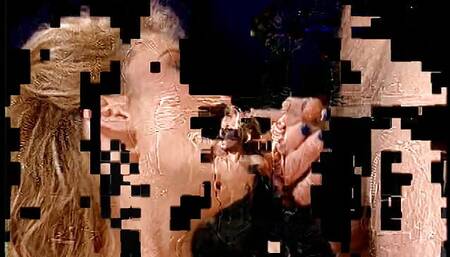 Nude blonde gives pleasure to bored friends on the bar counter