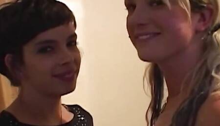 A Brunette and Blonde Lesbians Spank Each Other and Share a Dildo Until Orgasm