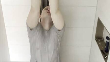 Slave tied in shower with very hot water