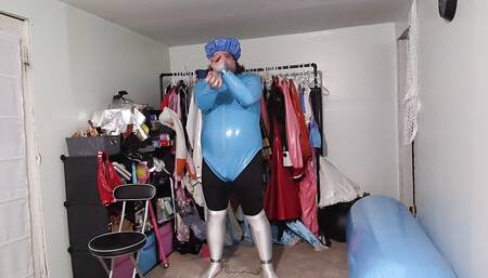 PVC Leotard Magical girl Breathplay Trial: Shower cap