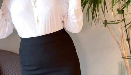 hot business woman in office outfit gets cum on pencil skirt - business-bitch