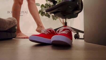 Sneaker shoeplay under desk