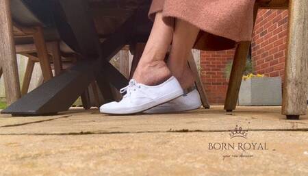 White sneaker shoeplay outside