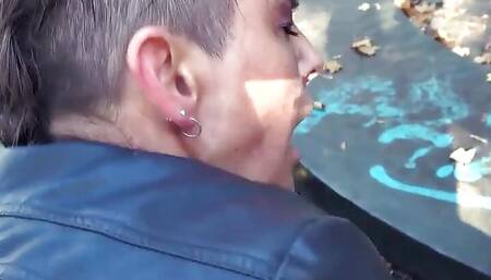 Real pulled granny gives outdoor head