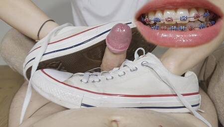 Handjob with Converse sneakers and braces