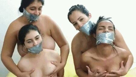 Fabulous Latina Foursome in Brilliant Bondage Boob Fondling Fun (DOUBLE VOLUME) (wmv)