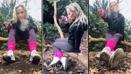 POV Human ashtray in public smoking 2 Marlboro at once in sneakers