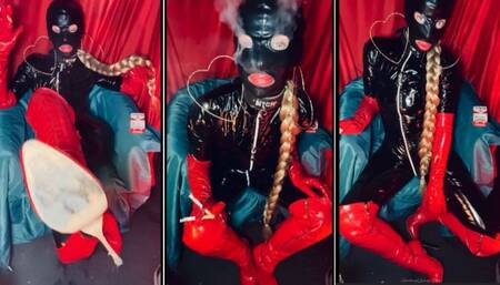 Chain smoking rubber queen chain smoke 2 Marlboro reds & POV human ashtray