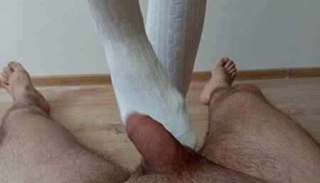 I was kicking his balls in long white socks