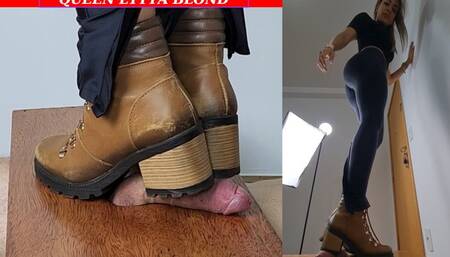 Queen Lytta Blond - SEXY Boots CBT EP 6 - 2 angles - CBT - COCK TRAMPLING - FOOT DOMINATION - FOOT HUMILIATION - BALLBUSTING - COCK SQUEEZE - AMATEUR - FOOT FETISH - SOLES - COCK STOMP - FEMDOM - KICKING - CUCKOLD -