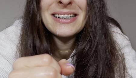 Handjob with BRACES , came too SOON on mouth! (dirty talking in German)