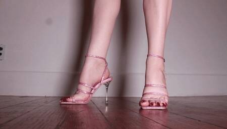 M - Long Red Toenails in Pink Heels